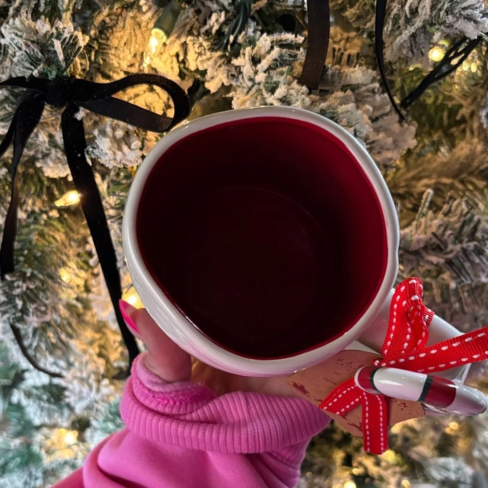 Rae Dunn Peppermint Mocha Christmas Mug Red Interior Candy Cane Spoon NWT